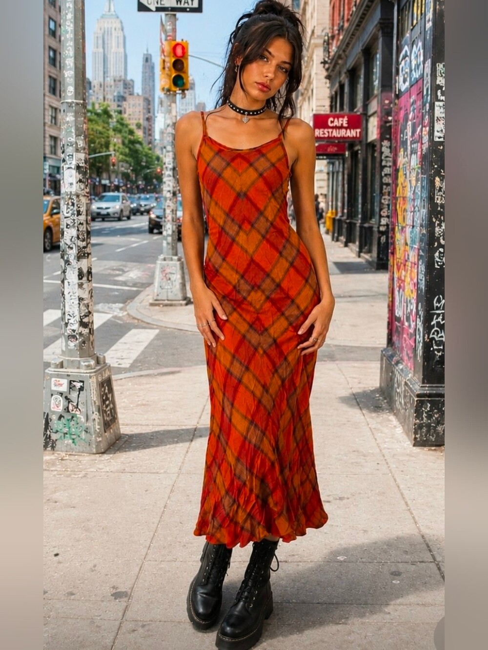 vintage laura ashley Orange Plaid dress size 8 linen Blend Y2K Grunge Whimsigoth